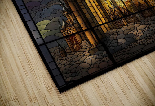 stained glass window artistic light scene castle. Ravend puzzle