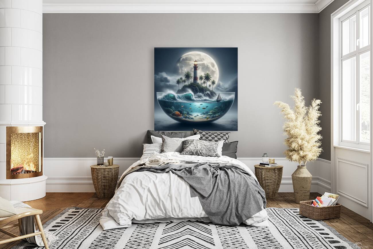 lighthouse ocean underwater palms Reproduction