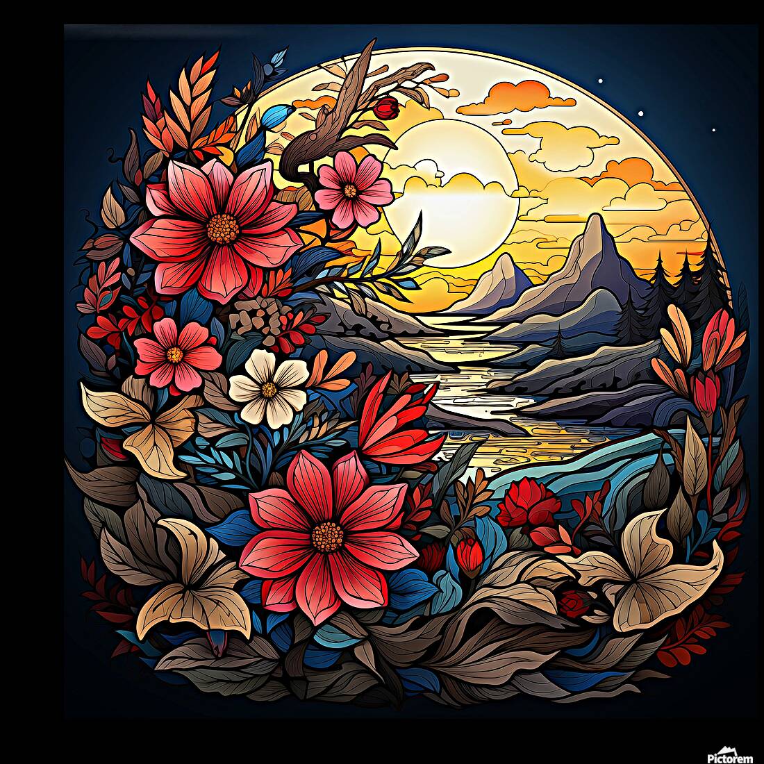 sunset mountains landscape nature sky trees cloud Reproduction