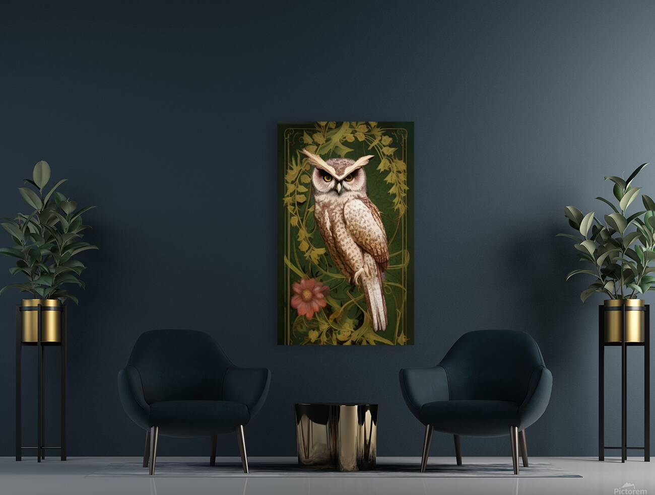 artistic owl vines plants flower decoration ornat Reproduction