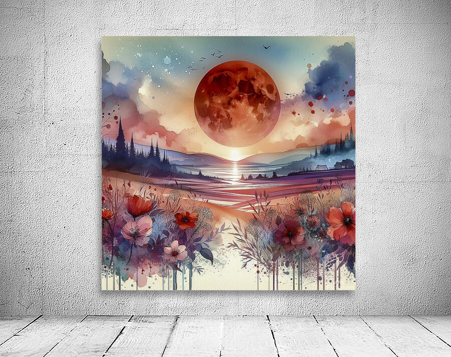 red moon fantasy landscape flowers Wall Preview