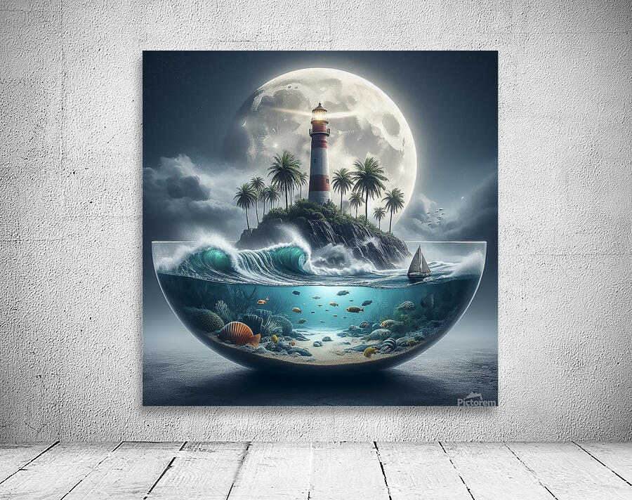 lighthouse ocean underwater palms Wall Preview
