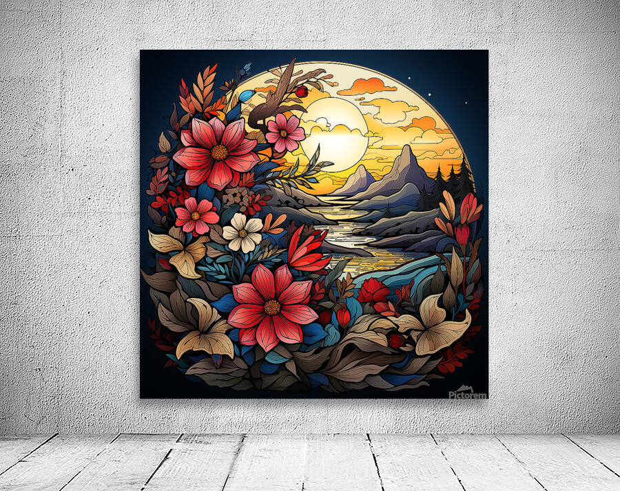 sunset mountains landscape nature sky trees cloud Wall Preview