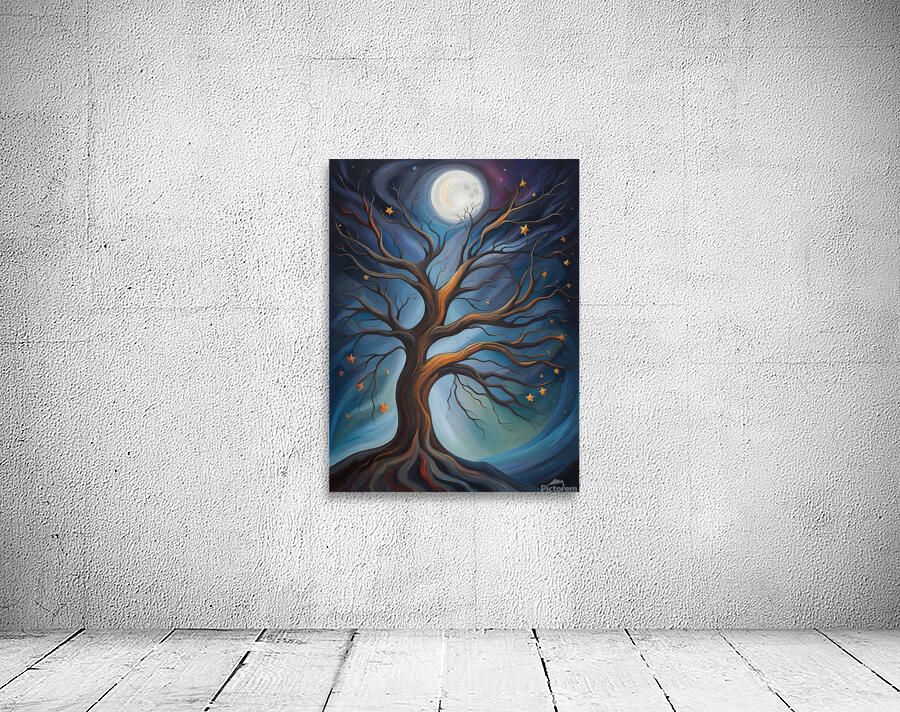 tree branches mystical moon expressionist oil pai Wall Preview