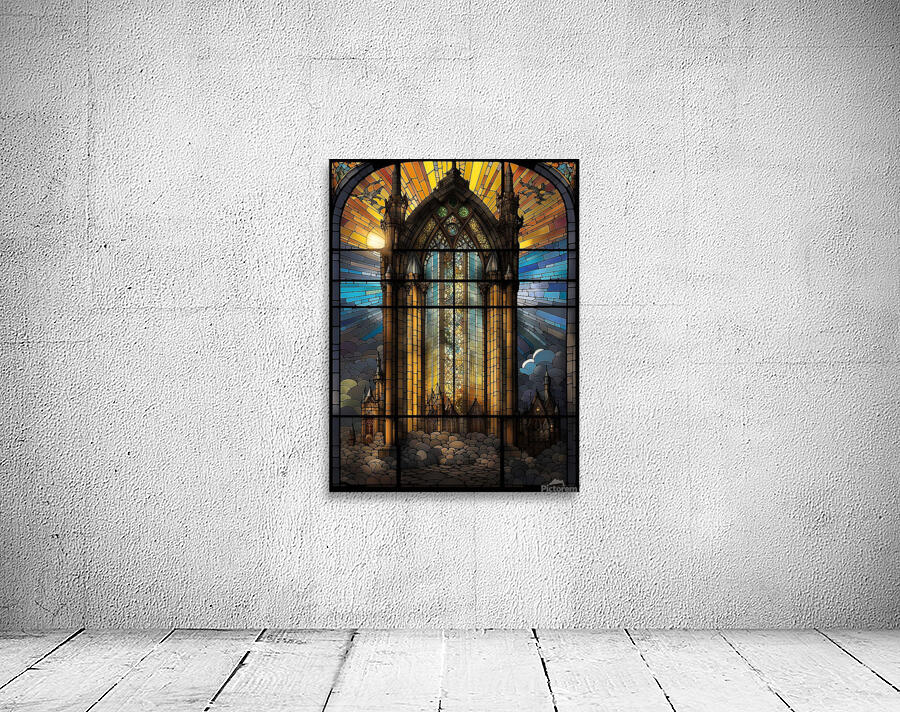 stained glass window artistic light scene castle. Wall Preview
