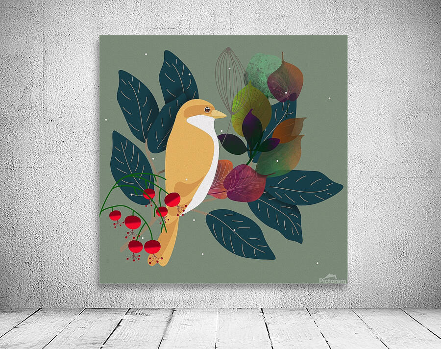 flowers branches leaves bird plants spring summer Wall Preview