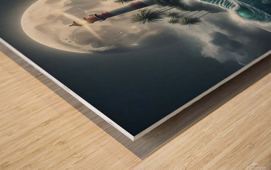 lighthouse ocean underwater palms Wood print
