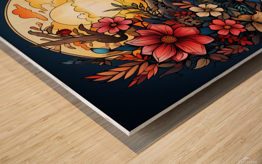 sunset mountains landscape nature sky trees cloud Wood print