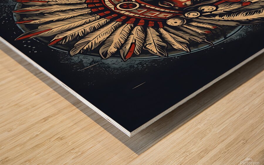 indian chief leader headdress man portrait tribe Wood print