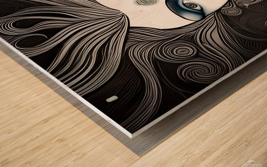 woman face art nouveau line art drawing vintage r Wood print