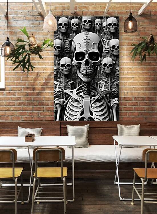 Black and white wallpaper full of real skeletons. by Billya