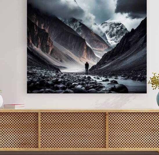 man passing through a himalayas during a storm .j by Billya