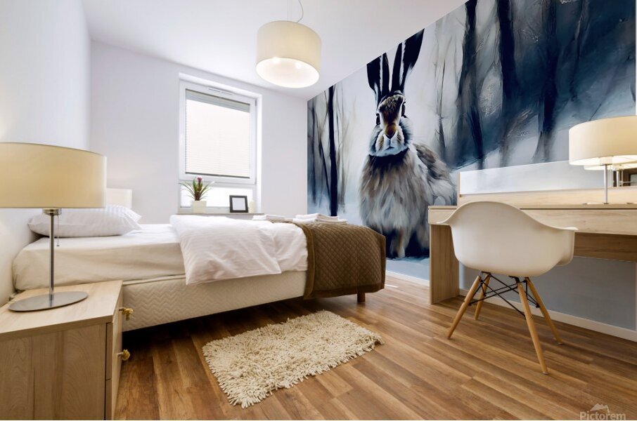 Cute snow hare Mural print
