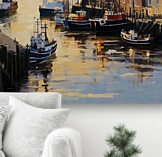 Whitby harbour at twilight by Island Art Studio