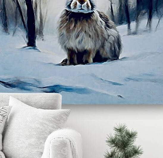 Cute snow hare by Island Art Studio