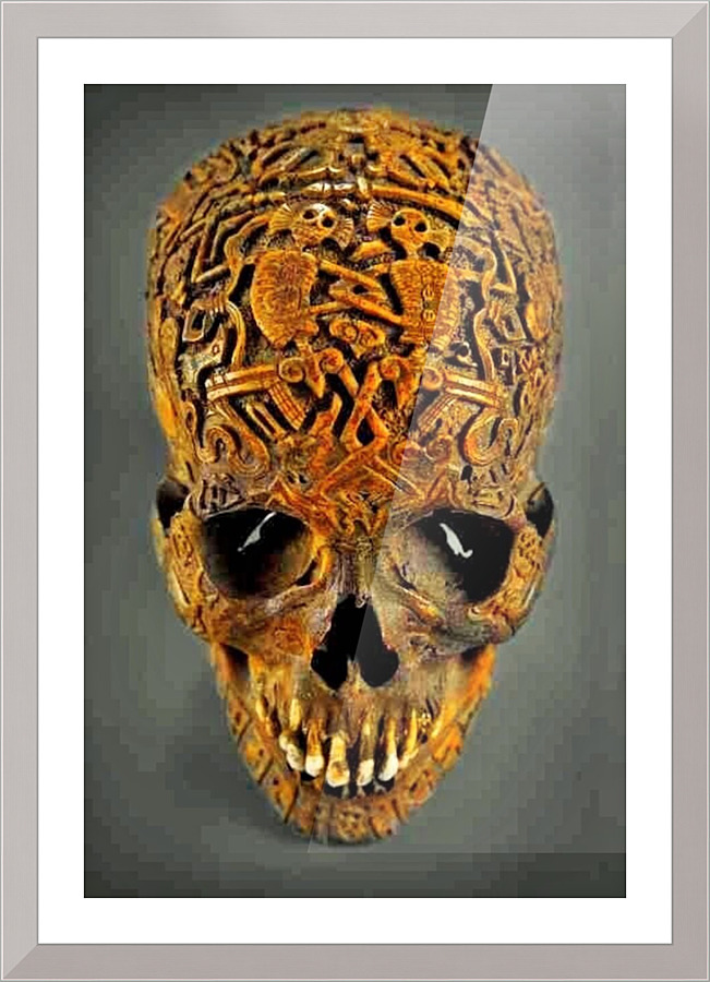 Carved human skull Picture Frame print