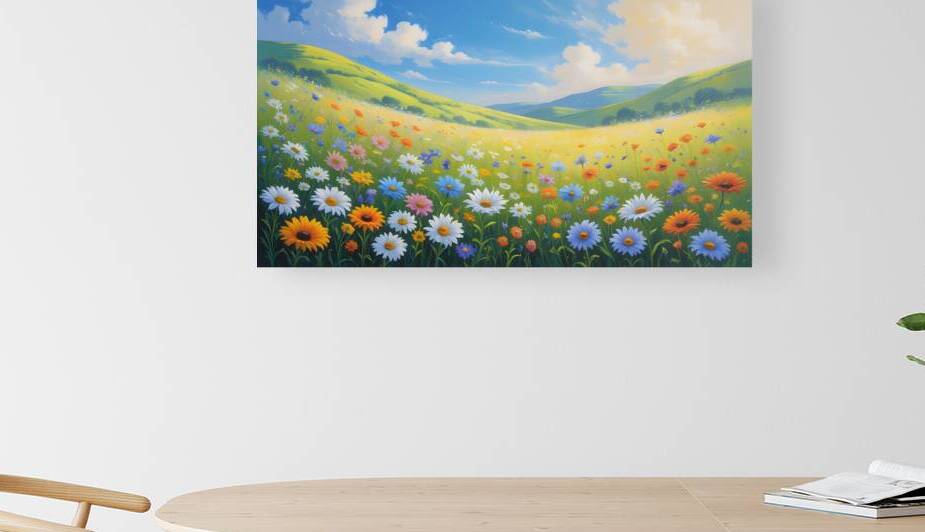Wildflower Meadow Oil Painting – Blooming Beauty Under a Blue Sky by osboii ssousi