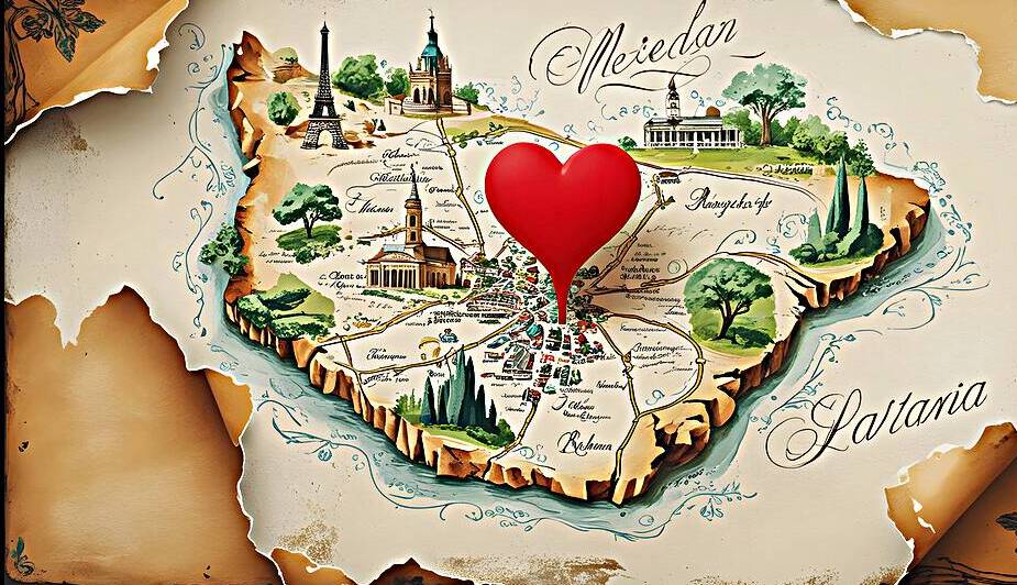 Personalized Vintage-Style Map with Heart Marker – Hand-Drawn Landmarks & Nostalgic Charm by osboii ssousi