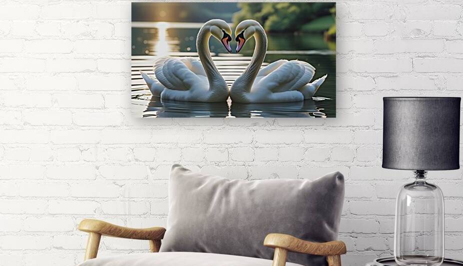 Intertwined Swans in a Heart Shape – Serene Lake Romance by osboii ssousi