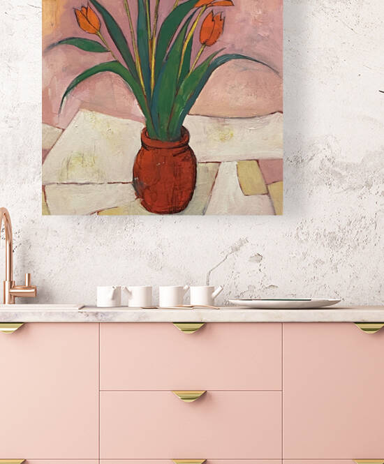 Flowers and Pink Wall by Maki Schwartz
