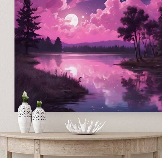 A starry purple night sky with huge pink clouds by Angham