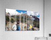 Fitz Roy Massif and Glacier Piedras Blancas behind explorers Acrylic Print