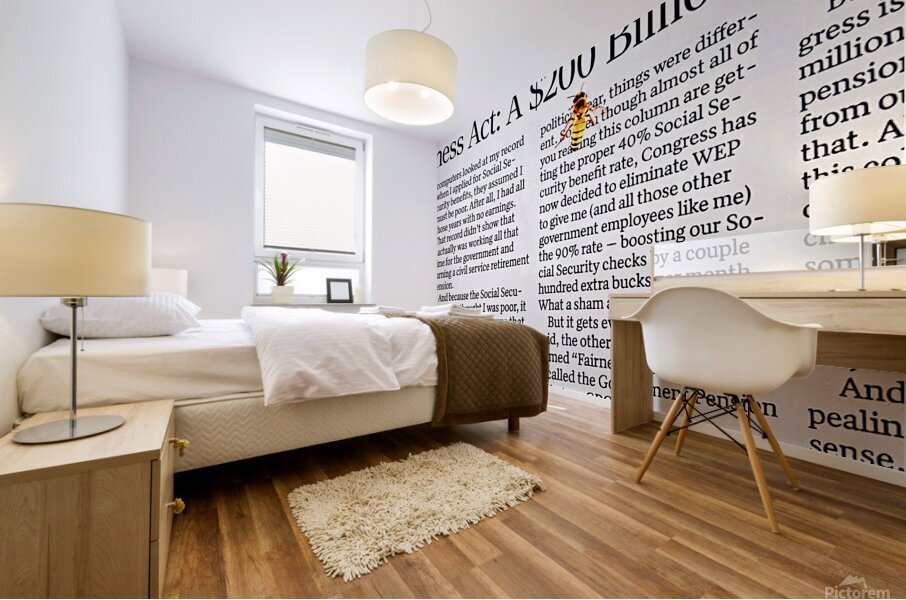 Bee on newspaper text Mural print