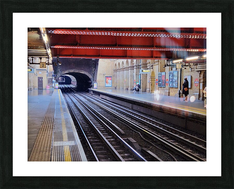 London Tube station tunnel with multiple tracks Picture Frame print