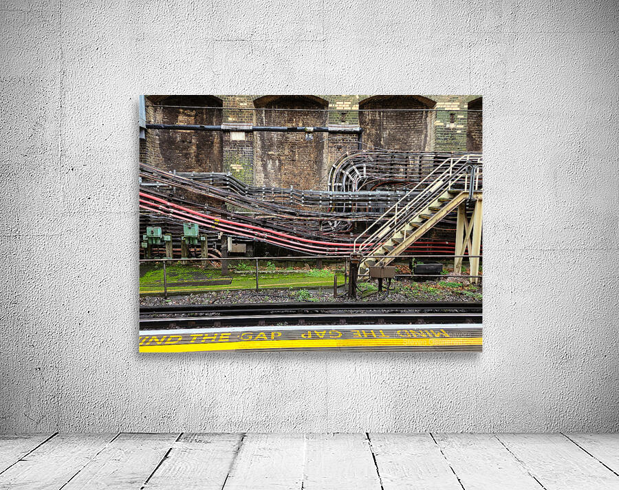 London Tube station with electrical conduits wiring and stairway Wall Preview