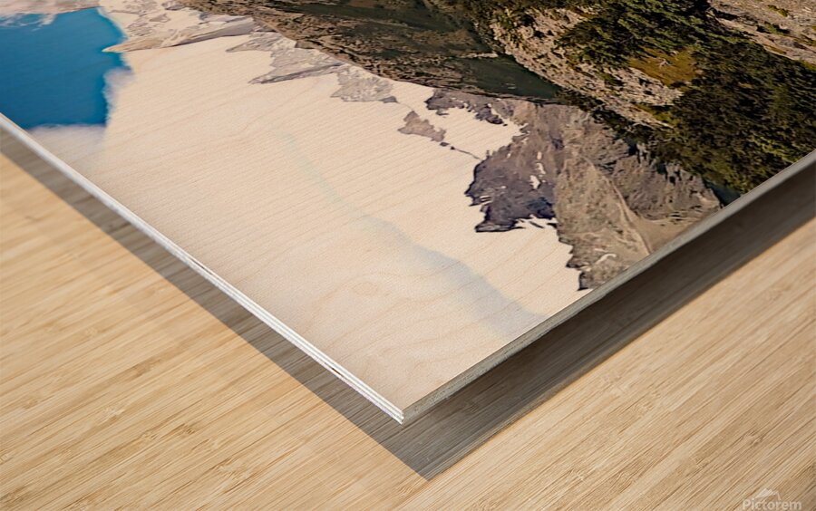 Fitz Roy Massif and Glacier Piedras Blancas behind explorers Wood print