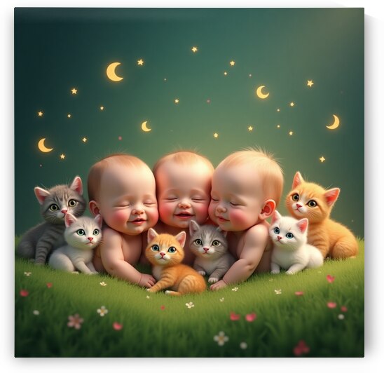 magical happy  realistic babies between cats  by JONASBEK