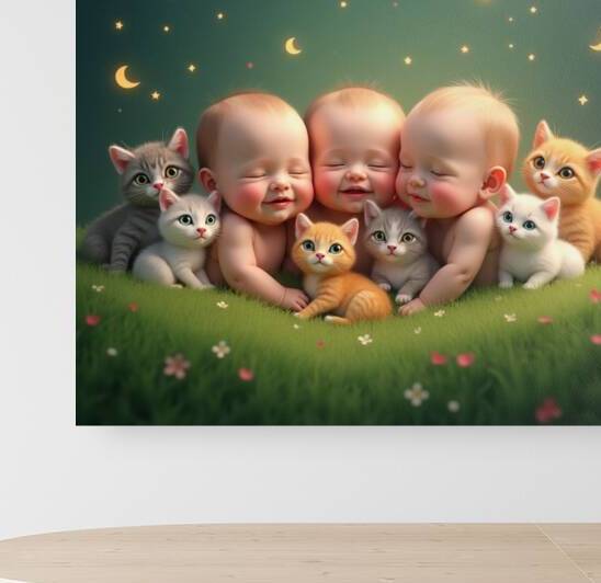 magical happy  realistic babies between cats  by JONASBEK