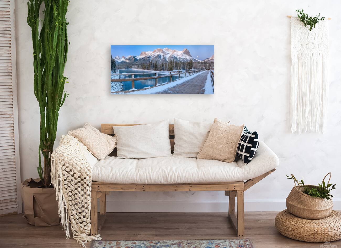 Bow River Fresh Snow and Moon Reproduction