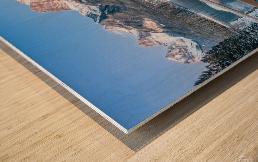 Bow River Fresh Snow and Moon Wood print