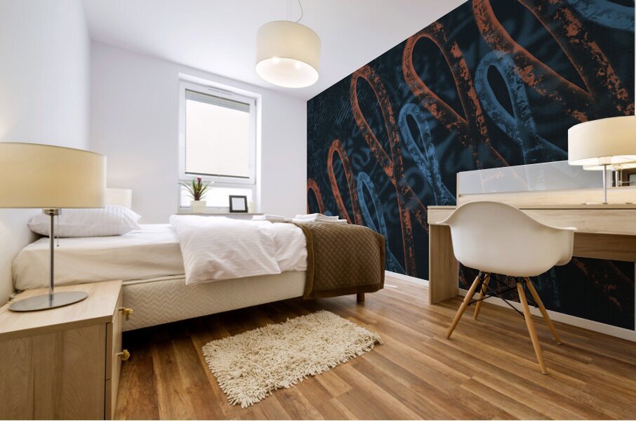Linen and Loops Orange and Navy Blue Mural print
