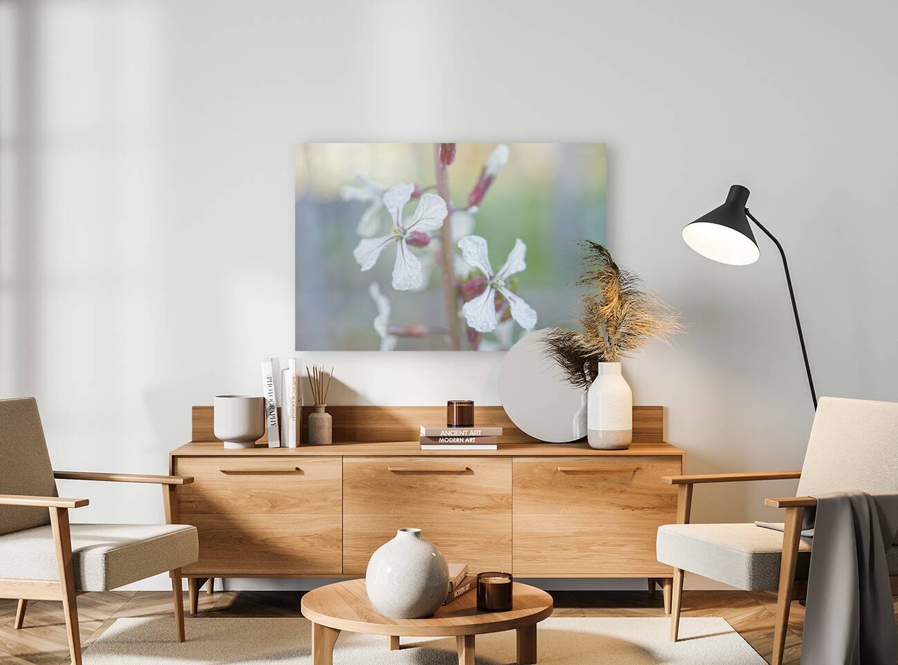 Arugula Flower Duo with Raindrops Reproduction