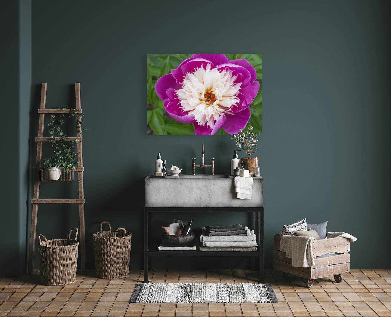 Sorbet Pink and Creme Peonie Flower Reproduction