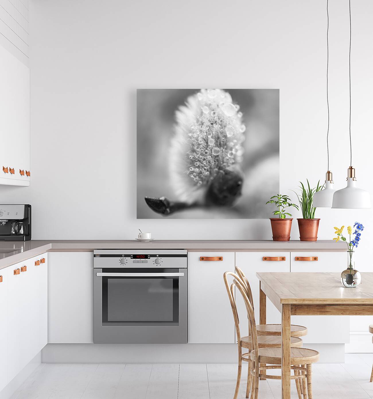 Pussy WIllow Flower With Droplets B&W Reproduction