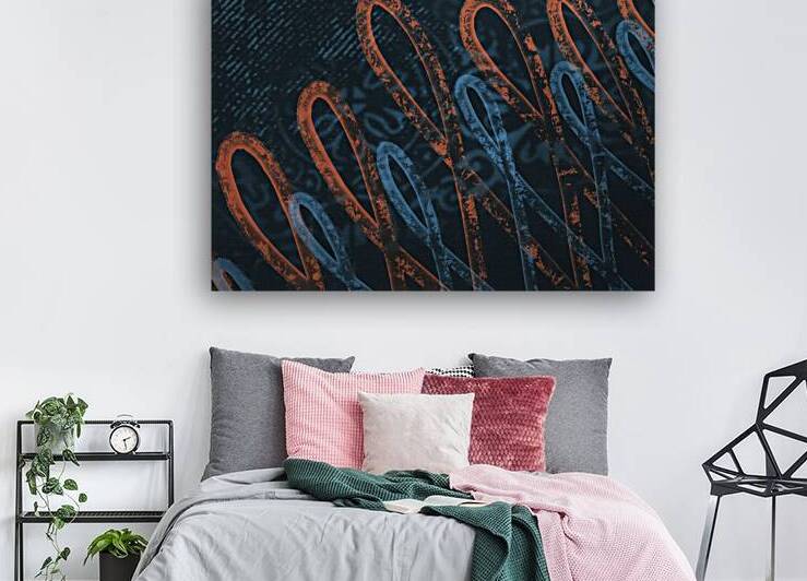 Linen and Loops Orange and Navy Blue by Iris H Richardson