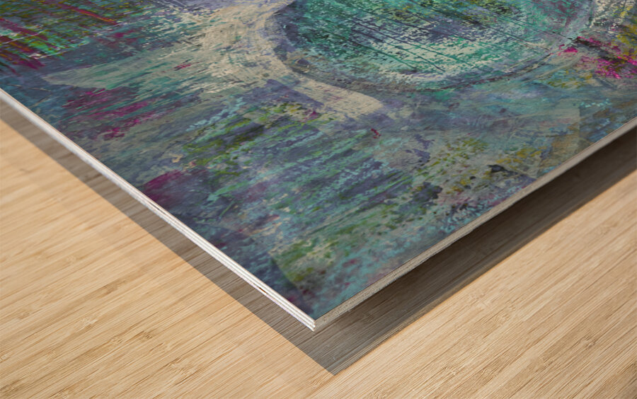 Blue Grey Heart Abstract Wood print