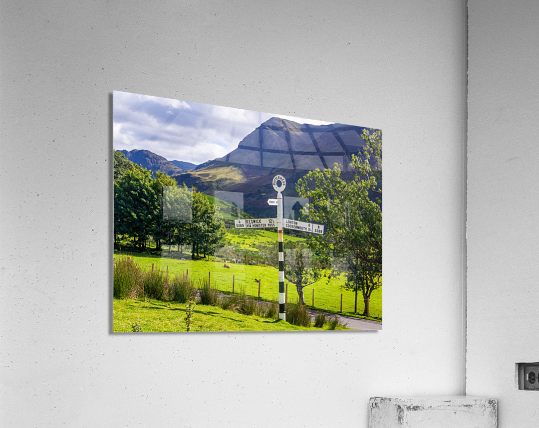 Buttermere road sign in english lake district Acrylic Print