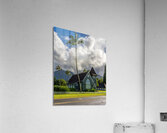 Waioli Huiia Church stands in Hanalei Kauai with waterfalls in Acrylic Print