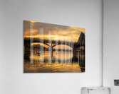 Bat watchers crowd on Congress Avenue bridge waiting for bats Impression acrylique