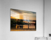 Freight train on the railroad bridge in Austin at sunset Acrylic Print