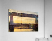 Bridges behind the railroad bridge in Austin at sunset Acrylic Print