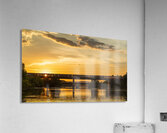 Freight train on the railroad bridge in Austin at sunset Acrylic Print