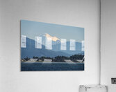 Shades of blue with Mt Baker in misty distance behind Samish Isl Acrylic Print