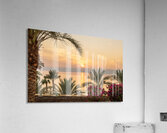 Sun setting behind the West Bank of Israel over Dead Sea Impression acrylique