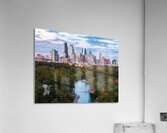 Aerial view of the Austin skyline at sunset over Barton Springs. Impression acrylique