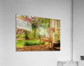 Oil painting of vintage wooden rocking chair with a straw hat re Acrylic Print